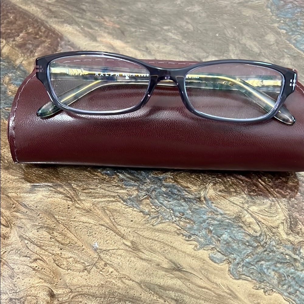 Ralph Lauren Women's Rectangular Glasses in Burgundy and Gunmetal